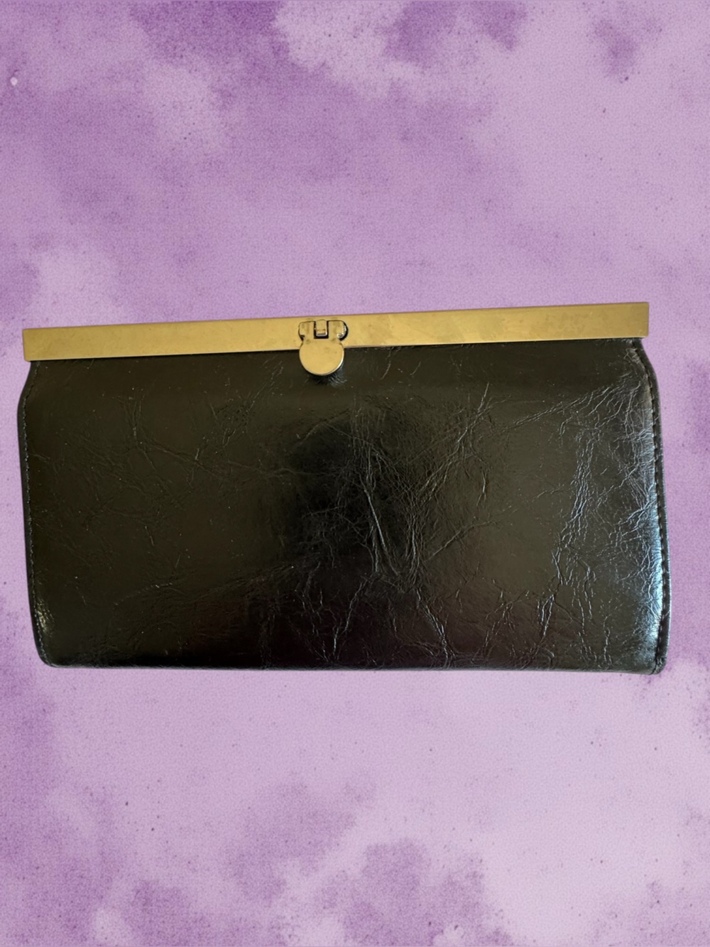 Classic Black Leather Unbranded Clutch with Silver Trim